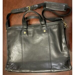 VTG Tumi Dakota Steer Hide Leather Messenger Bag Briefcase Laptop Black Brass